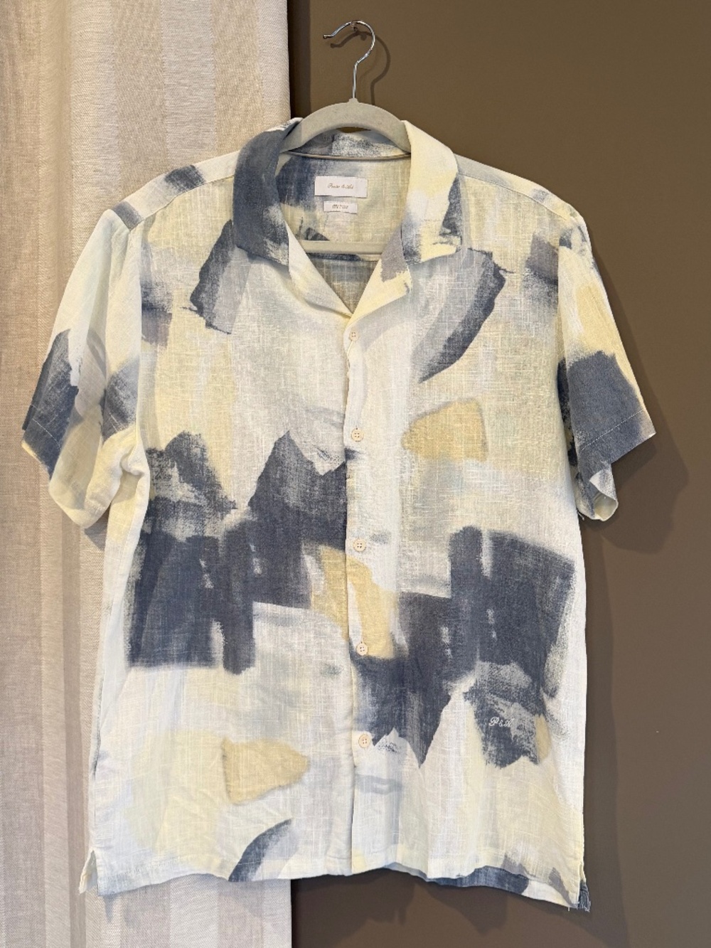 NWT Porter & Ash Men's Abstract Linen Blend Short Sleeve, Size Large